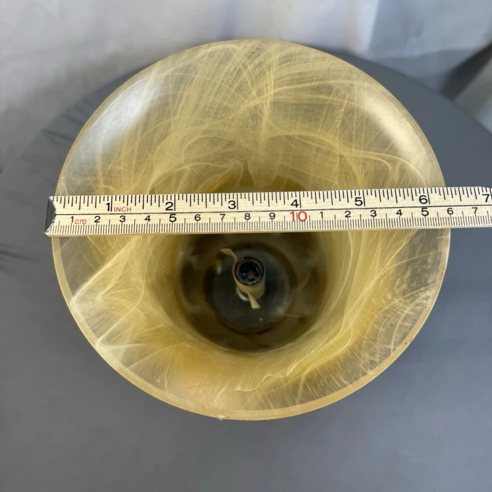 Vintage Brass Lamp Footed Scroll Base and Amber Colored Marbled Shade Works‎